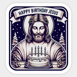 Happy Birthday Jesus Make A Wish Birthday Cake White Christmas Sticker